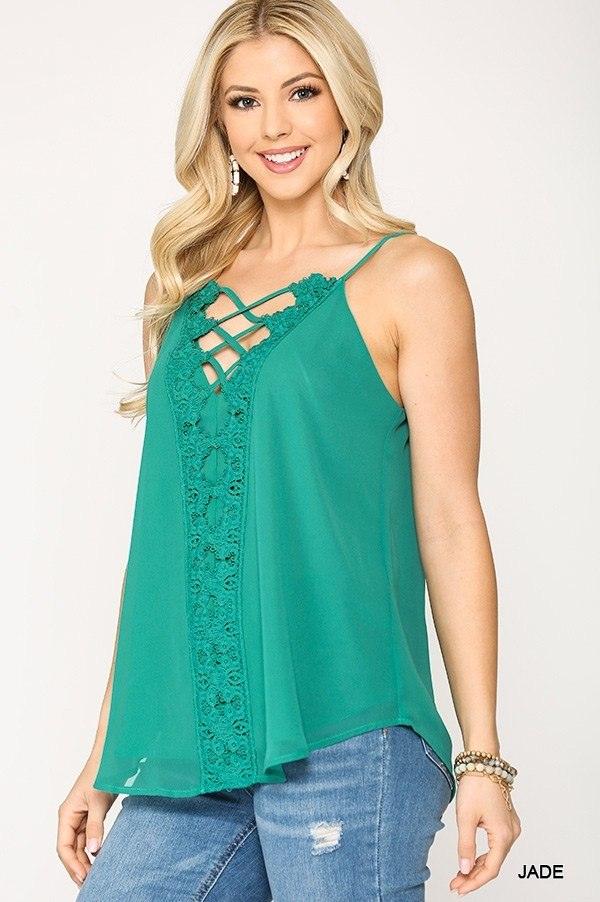 Plunging V-neckline Lattice Top | Mixtshop LLC