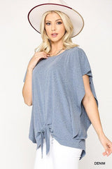 Leopard Jacquard Knit Jersey Top With Front Tie, Ruffled Sleeve | Mixtshop LLC