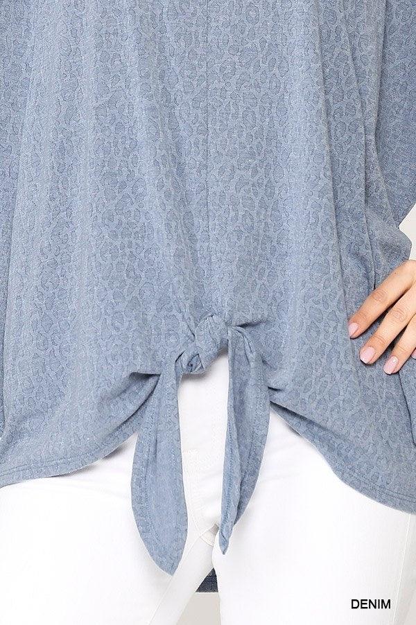 Leopard Jacquard Knit Jersey Top With Front Tie, Ruffled Sleeve | Mixtshop LLC