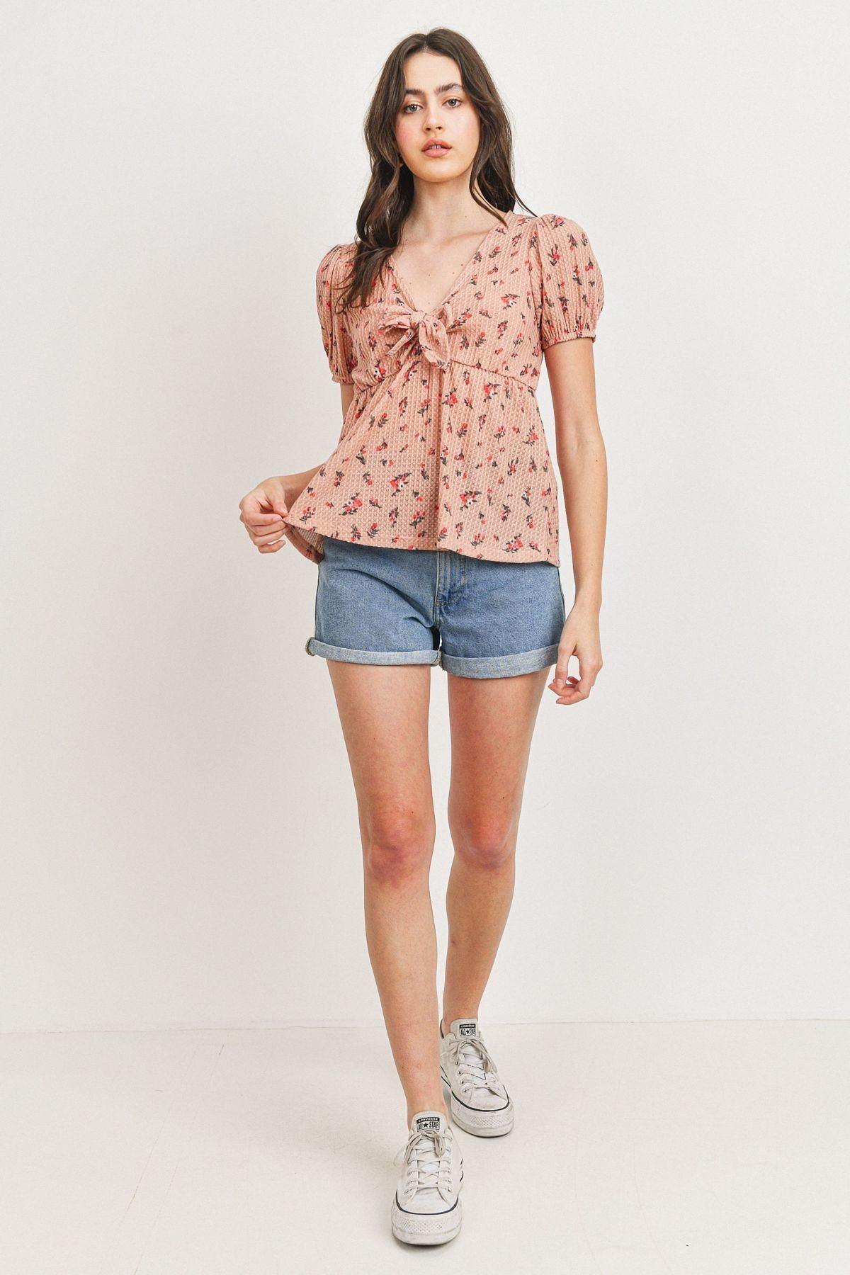 Front Tie Floral Waffle Top | Mixtshop LLC