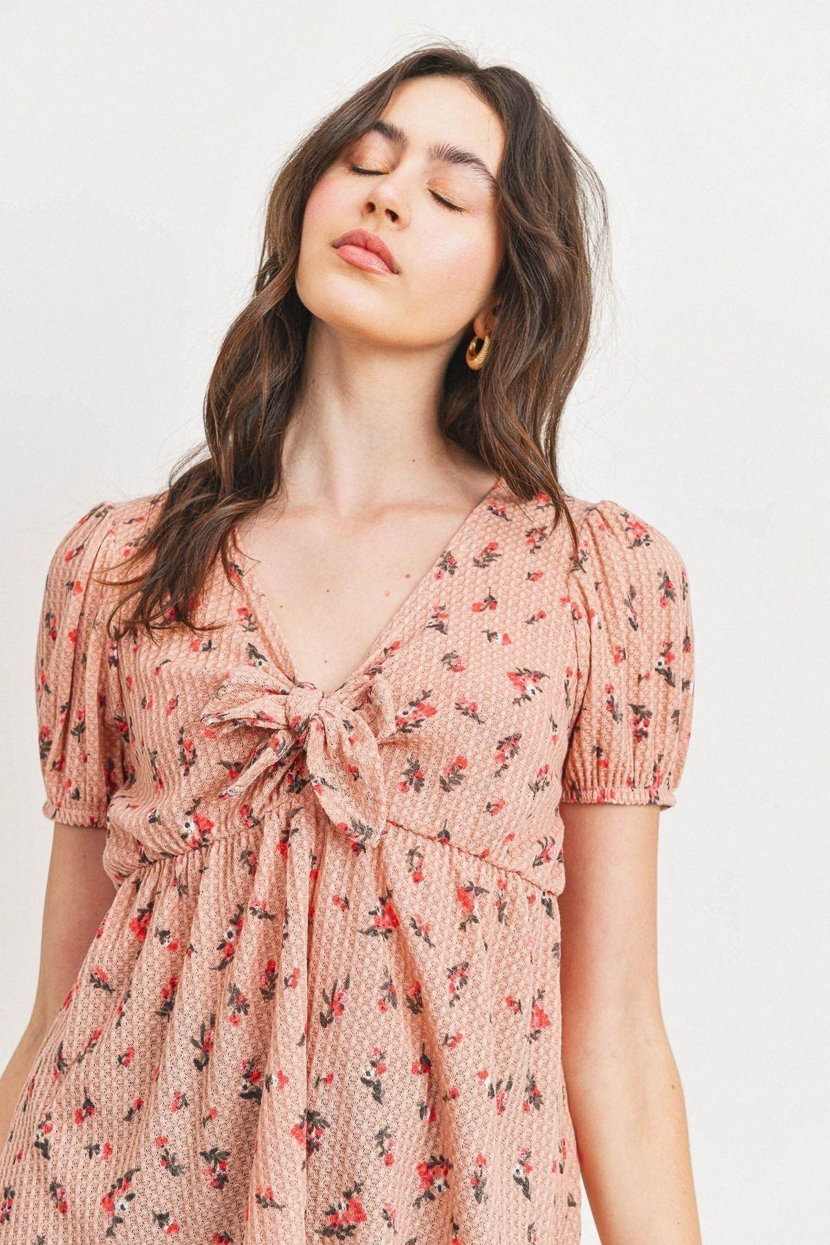 Front Tie Floral Waffle Top | Mixtshop LLC