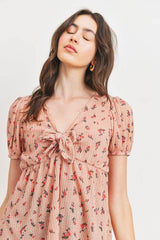 Front Tie Floral Waffle Top | Mixtshop LLC