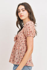 Front Tie Floral Waffle Top | Mixtshop LLC