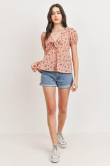 Front Tie Floral Waffle Top | Mixtshop LLC