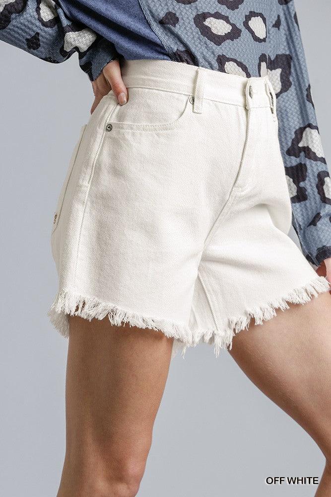 High Rise Denim Shorts With Raw Hem | Mixtshop LLC