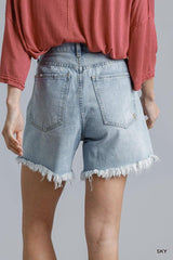 High Rise Denim Shorts With Raw Hem | Mixtshop LLC
