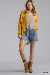 High Rise Denim Shorts With Raw Hem | Mixtshop LLC
