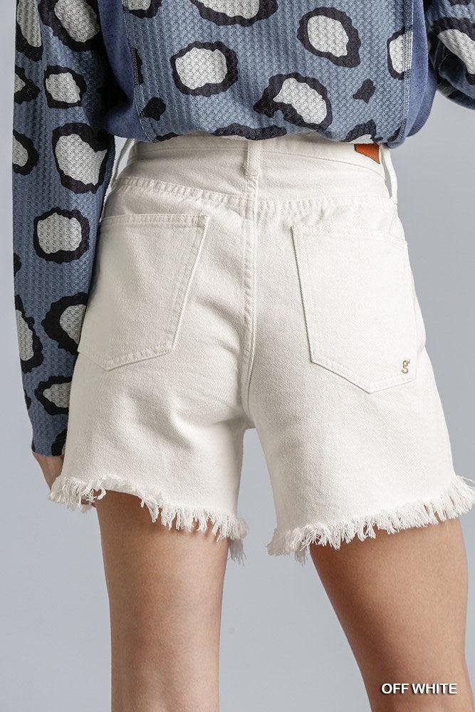 High Rise Denim Shorts With Raw Hem | Mixtshop LLC