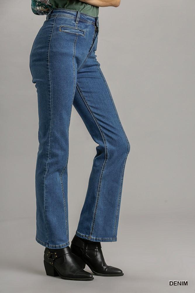 Panel Straight Cut Denim Jeans With Pockets | Mixtshop LLC
