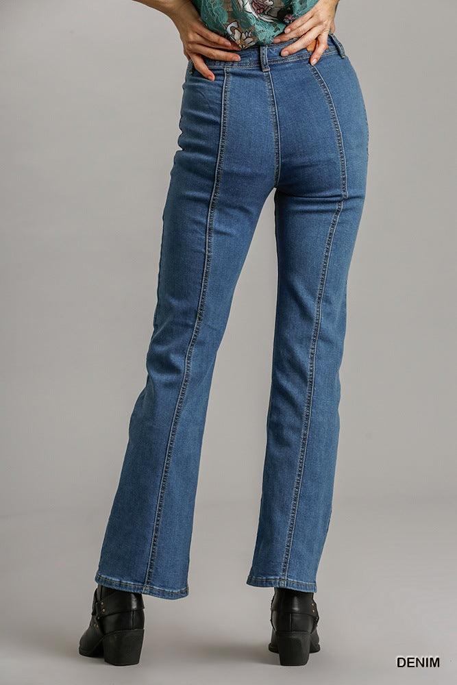 Panel Straight Cut Denim Jeans With Pockets | Mixtshop LLC