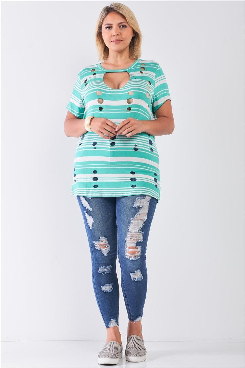 Plus Striped And Distressed Cut-out Top | Mixtshop LLC