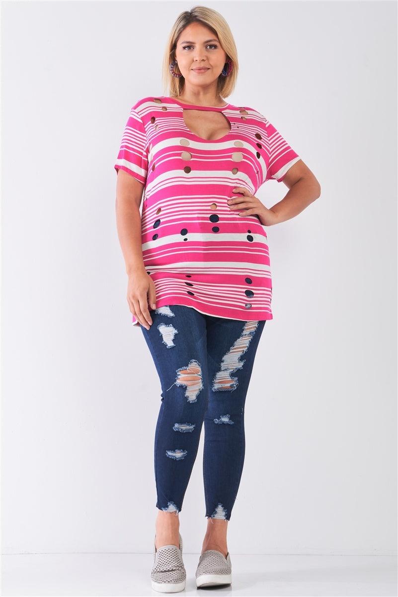 Plus Striped And Distressed Cut-out Top | Mixtshop LLC