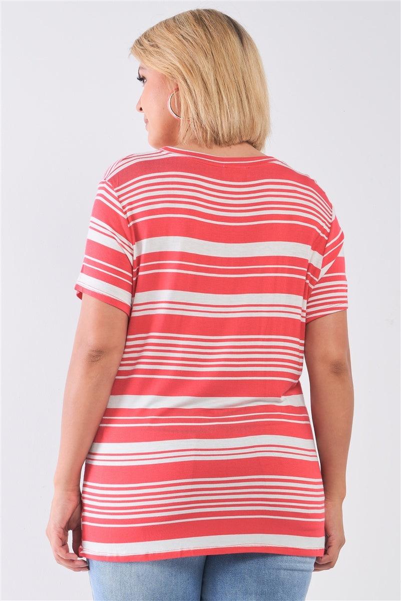 Plus Striped And Distressed Cut-out Top | Mixtshop LLC