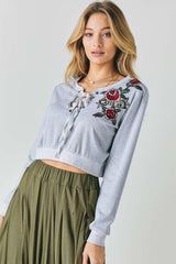 Floral Embroidered Cropped Sweatshirt | Mixtshop LLC
