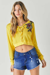 Floral Embroidered Cropped Sweatshirt | Mixtshop LLC