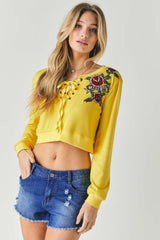 Floral Embroidered Cropped Sweatshirt | Mixtshop LLC