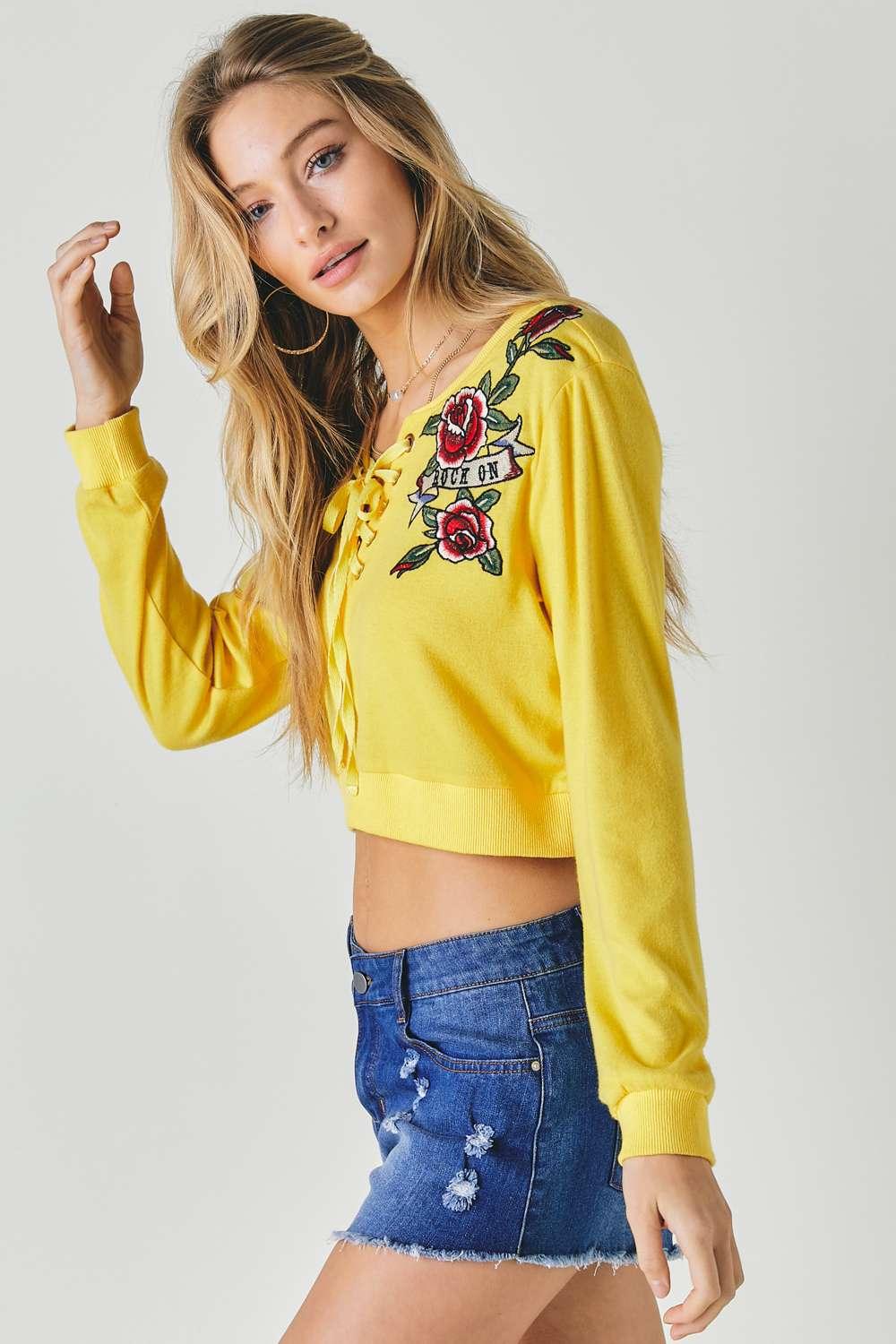 Floral Embroidered Cropped Sweatshirt | Mixtshop LLC