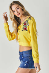 Floral Embroidered Cropped Sweatshirt | Mixtshop LLC