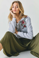 Floral Embroidered Cropped Sweatshirt | Mixtshop LLC
