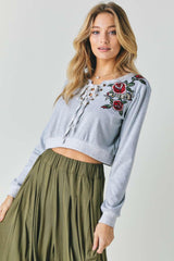 Floral Embroidered Cropped Sweatshirt | Mixtshop LLC