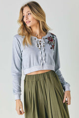 Floral Embroidered Cropped Sweatshirt | Mixtshop LLC