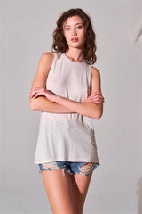 Sleeveless Crew Neck Cut-out Back Detail Longline Top | Mixtshop LLC