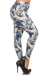 Plus Size Floral Print, Full Length Leggings In A Slim Fitting Style With A Banded High Waist | Mixtshop LLC
