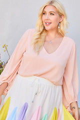 V Neck Bubble Sleeve Solid Top | Mixtshop LLC