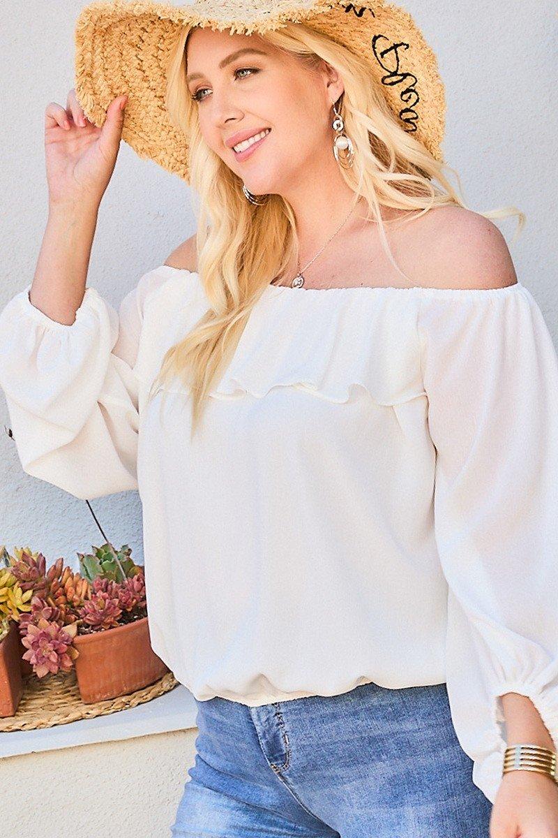 Off Shoulder Ruffle Bubble Sleeve Top | Mixtshop LLC