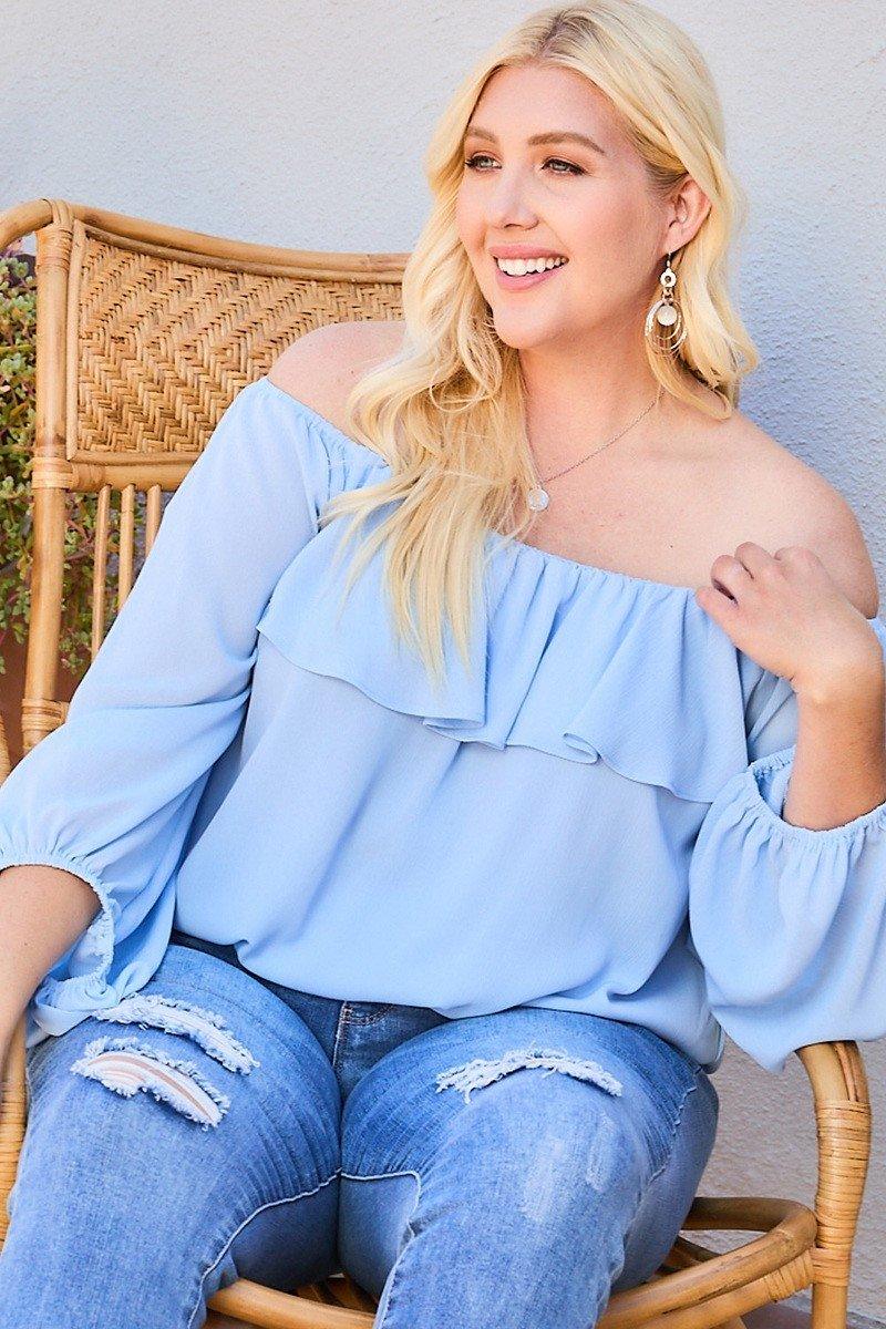Off Shoulder Ruffle Bubble Sleeve Top | Mixtshop LLC