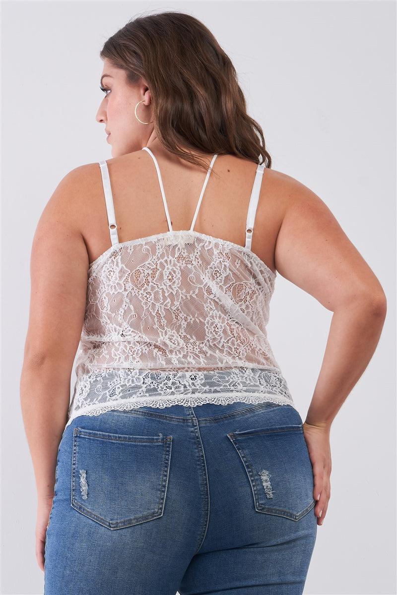 Plus Size Sleeveless Sheer Lace Halter Neck Detail Bustier Top | Mixtshop LLC