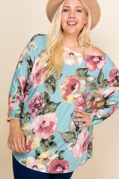 Plus Size Floral Printed Venezia One Shoulder Fashion Top | Mixtshop LLC
