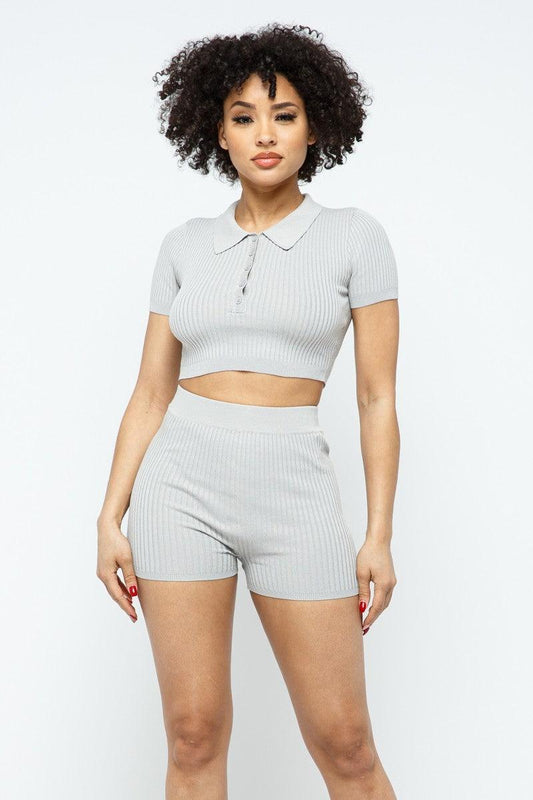 Collar Crop Top + Shorts Set | Mixtshop LLC