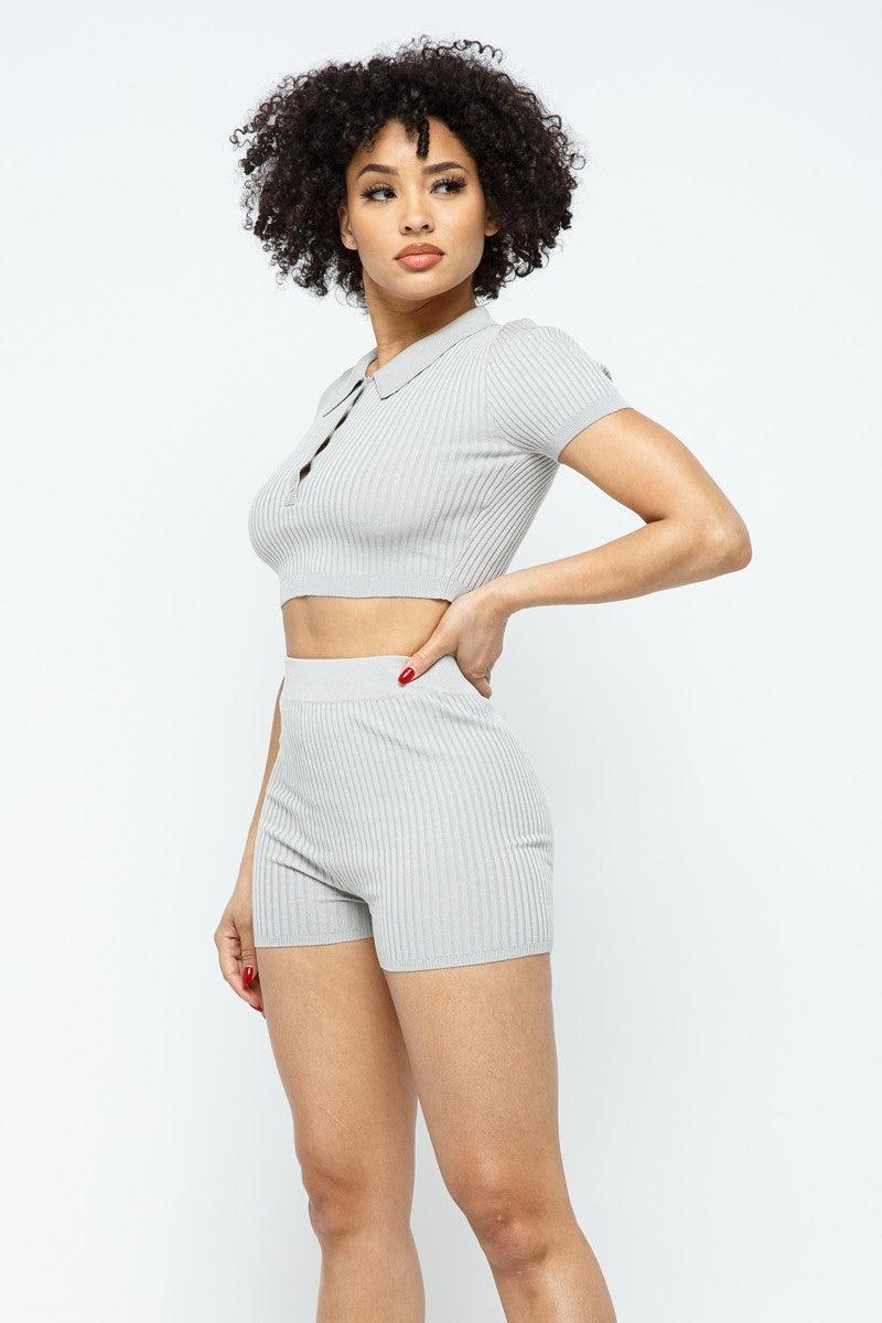 Collar Crop Top + Shorts Set | Mixtshop LLC