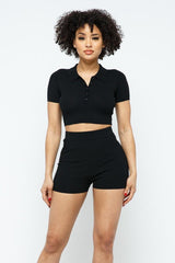 Collar Crop Top + Shorts Set | Mixtshop LLC