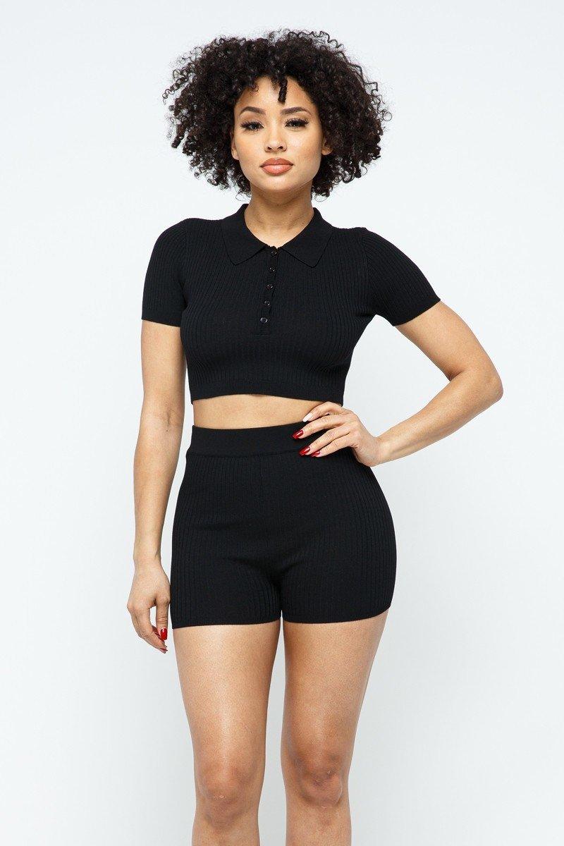 Collar Crop Top + Shorts Set | Mixtshop LLC