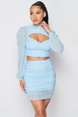 Sexy Sheer Cutout Puff Sleeved Top And Skirt Set | Mixtshop LLC
