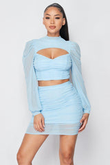 Sexy Sheer Cutout Puff Sleeved Top And Skirt Set | Mixtshop LLC