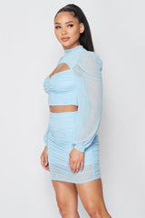 Sexy Sheer Cutout Puff Sleeved Top And Skirt Set | Mixtshop LLC