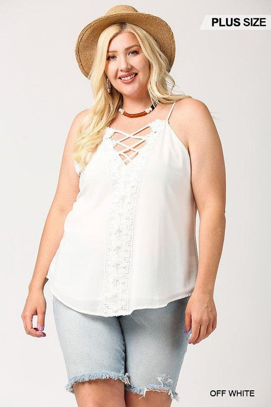 Plunging V-neckline Lattice Top With Scalloped Lace | Mixtshop LLC