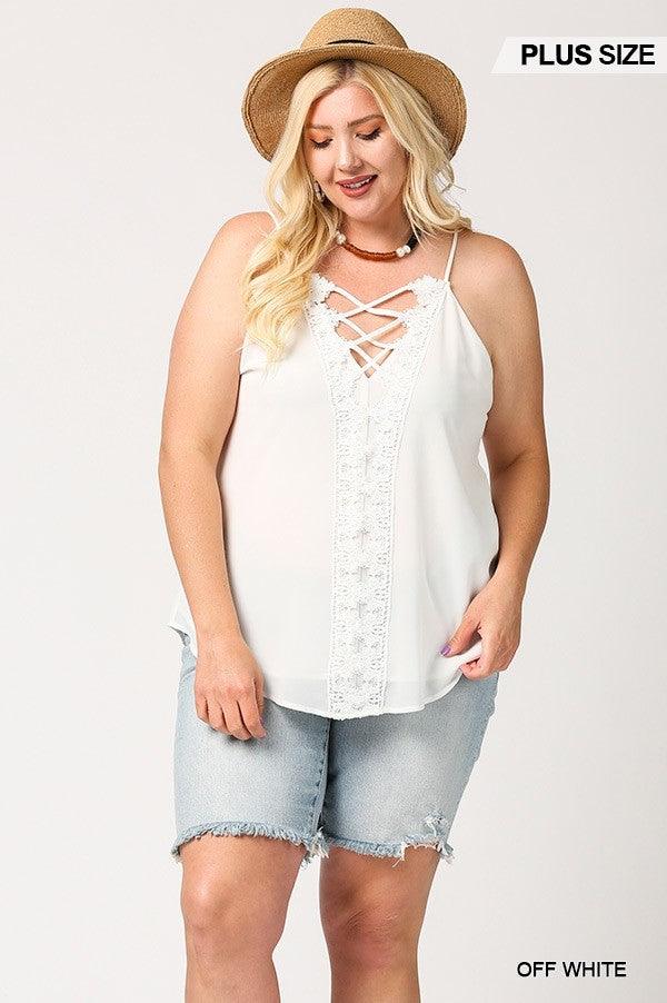 Plunging V-neckline Lattice Top With Scalloped Lace | Mixtshop LLC