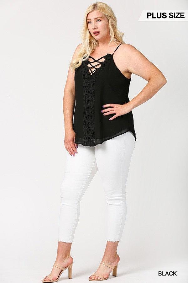 Plunging V-neckline Lattice Top With Scalloped Lace | Mixtshop LLC