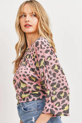 Leopard Knit Back Opened Short Sleeve Top | Mixtshop LLC