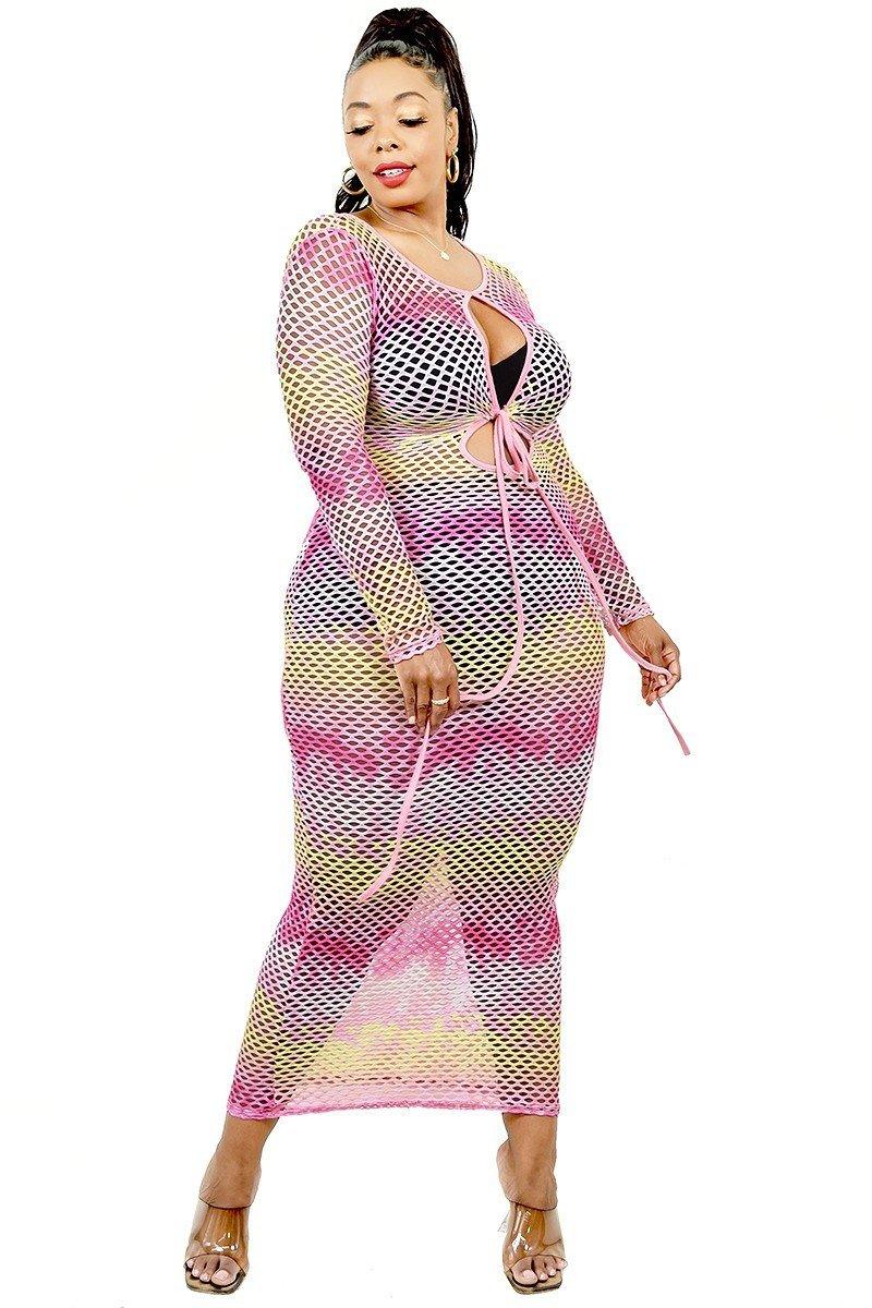 Plus See-through Gradient Fishnet Overlay Dress | Mixtshop LLC