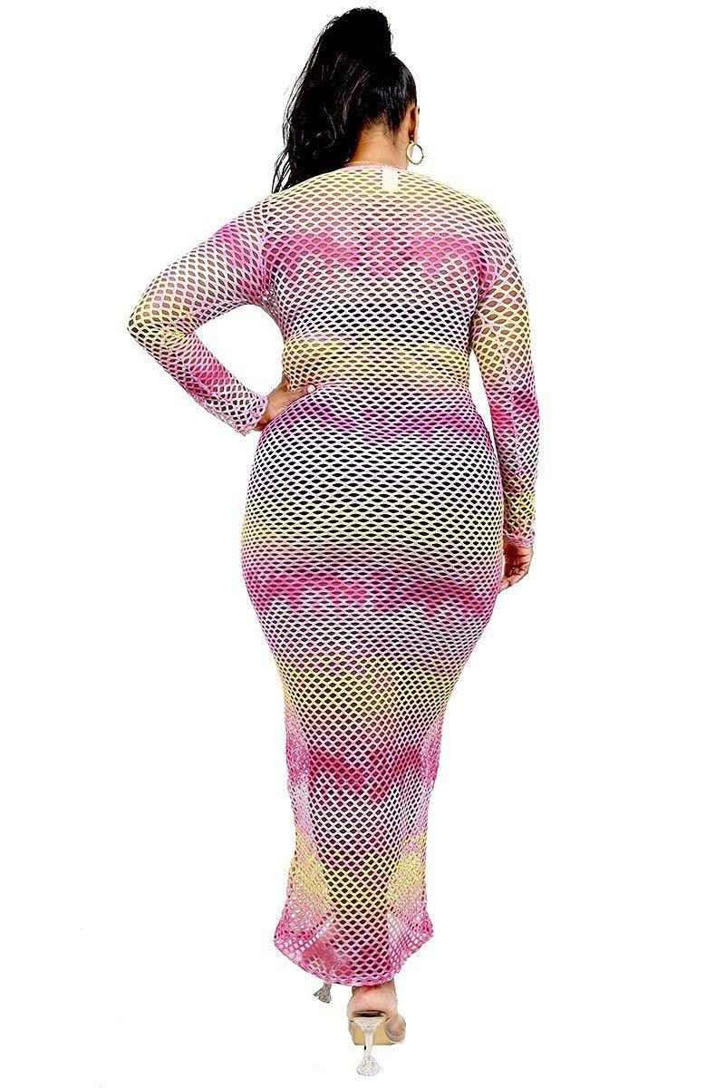 Plus See-through Gradient Fishnet Overlay Dress | Mixtshop LLC