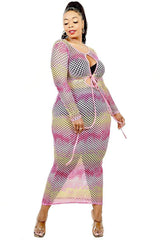 Plus See-through Gradient Fishnet Overlay Dress | Mixtshop LLC