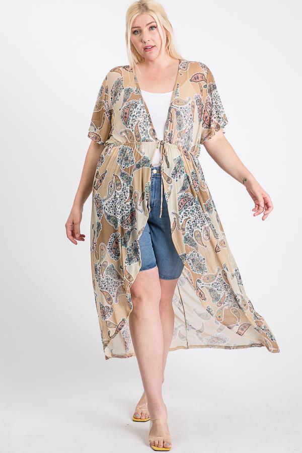Short Sleeves Long-line Printed Mesh Open Cardigan | Mixtshop LLC