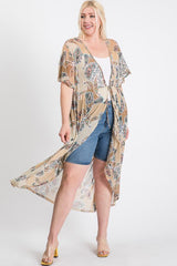 Short Sleeves Long-line Printed Mesh Open Cardigan | Mixtshop LLC