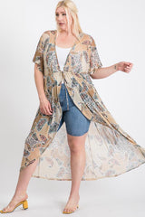 Short Sleeves Long-line Printed Mesh Open Cardigan | Mixtshop LLC