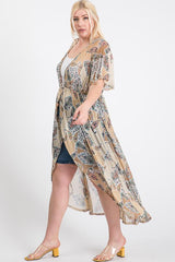 Short Sleeves Long-line Printed Mesh Open Cardigan | Mixtshop LLC